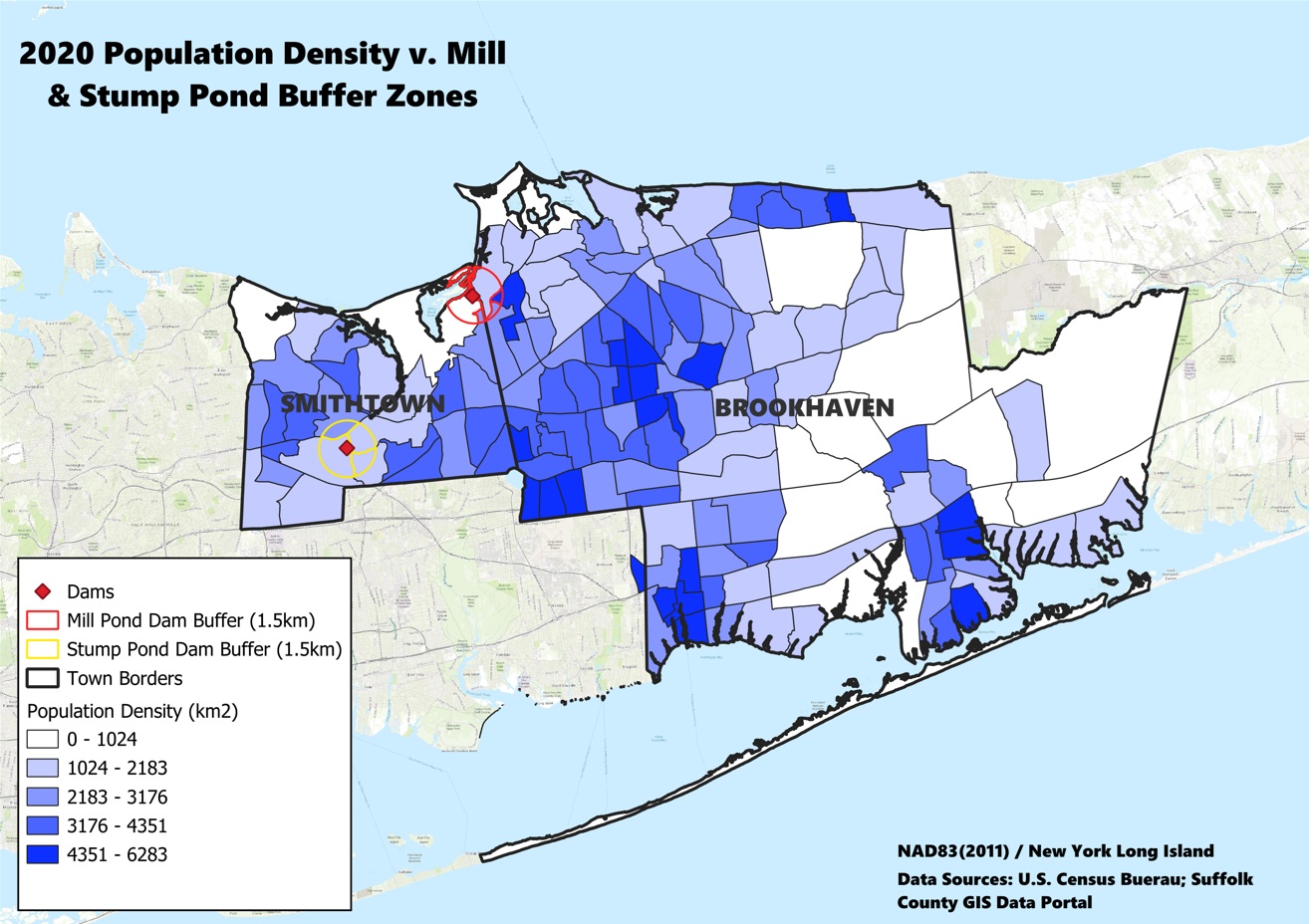 Map of population density in buffer zones